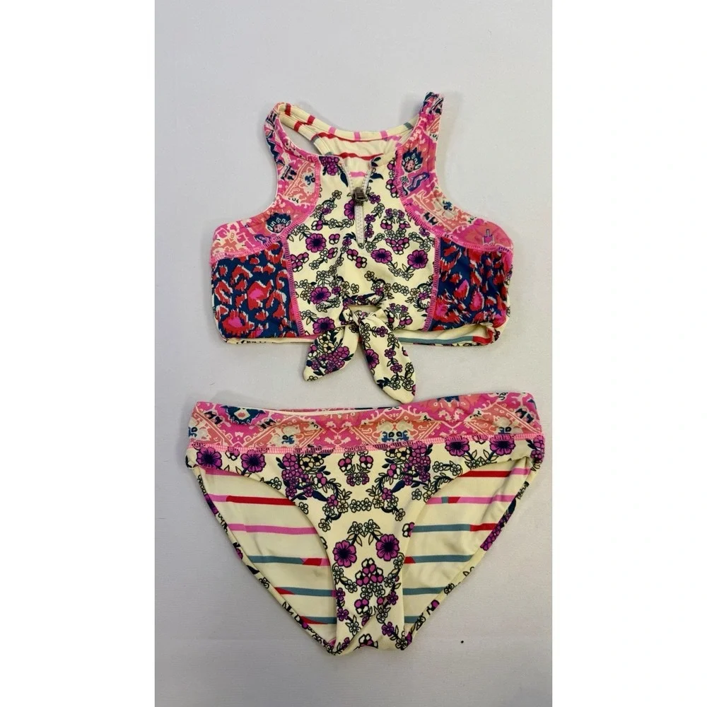 Maaji Girls 2 Piece Bikini Swimsuit Colorful Reversible Sz 8 EUC Beach Pool